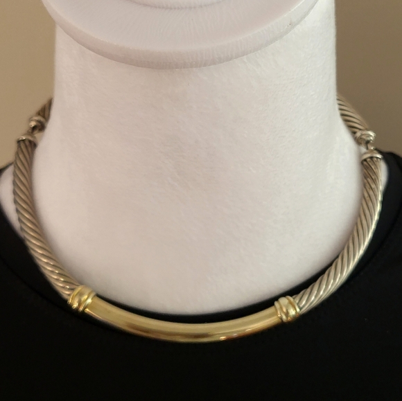David Yurman Jewelry - David Yurman Metro Cable Hinged Choker Necklace, Sterling and 14K Gold